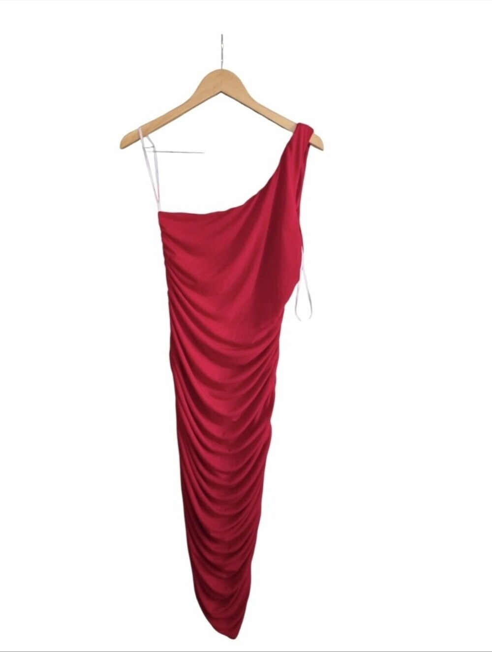Lulu's One-Shoulder Ruched Red Midi Dress - Picture 4 of 8